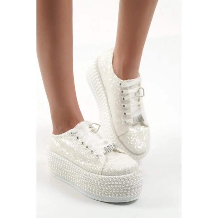 Kadın Isme Özel Yüksek Tabanlı Parıltılı Spor Gelinlik Ayakkabı