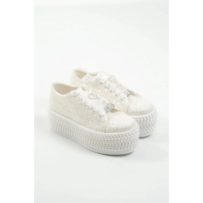 Kadın Isme Özel Yüksek Tabanlı Parıltılı Spor Gelinlik Ayakkabı