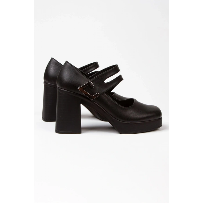 Kadın Balerin Tarz Platform Topuklu Küt Burunlu Ayakkabı