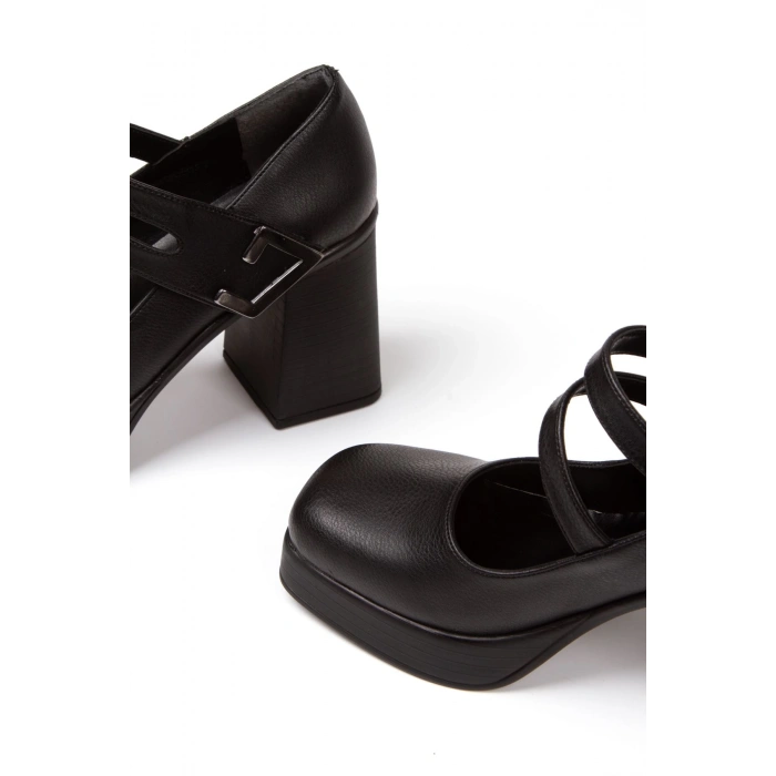 Kadın Balerin Tarz Platform Topuklu Küt Burunlu Ayakkabı