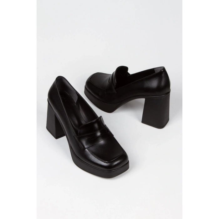 Kadın Siyah Mat Rugan Platform Topuklu Ayakkabı