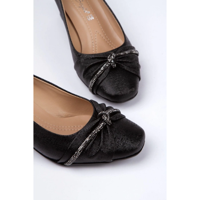 5 cm Topuklu Taşlı Ortopedik Taban Stiletto Siyah Parıltılı