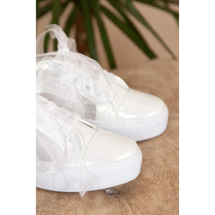 Kadın Beyaz Dantelli Bagcıklı Spor Abiye Gelinlik Ayakkabısı