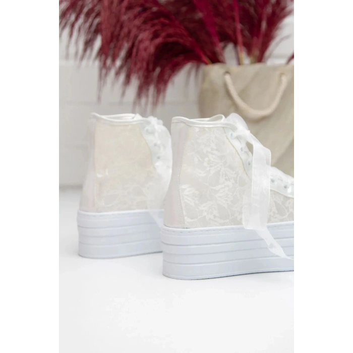 6 cm Yüksek Dolgu Topuklu Dantelli Gelinlik Ayakkabı