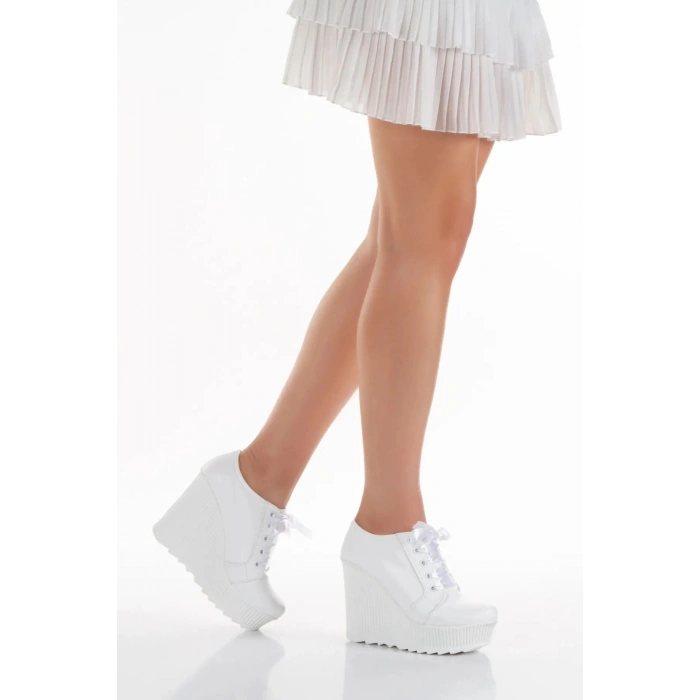 12 cm Yüksek Dolgu Topuk Sade Tarz Gelinlik Ayakkabı