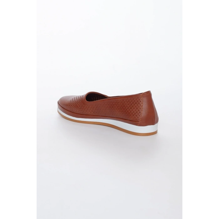 Kadın Günlük Ortopedik Ayakkabı-Deri-kahverengi Lazer Işlemeli Babet-0027