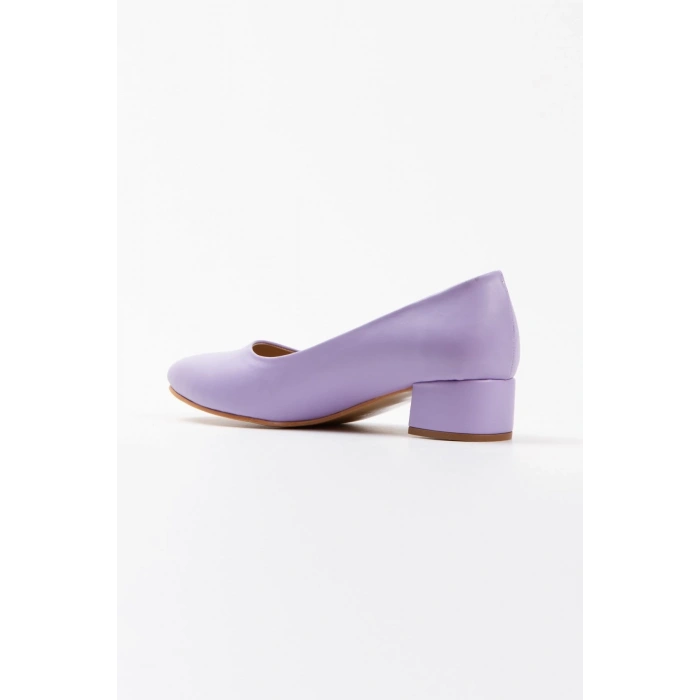 Kadın Mor Suni Deri Kısa Topuklu Stiletto
