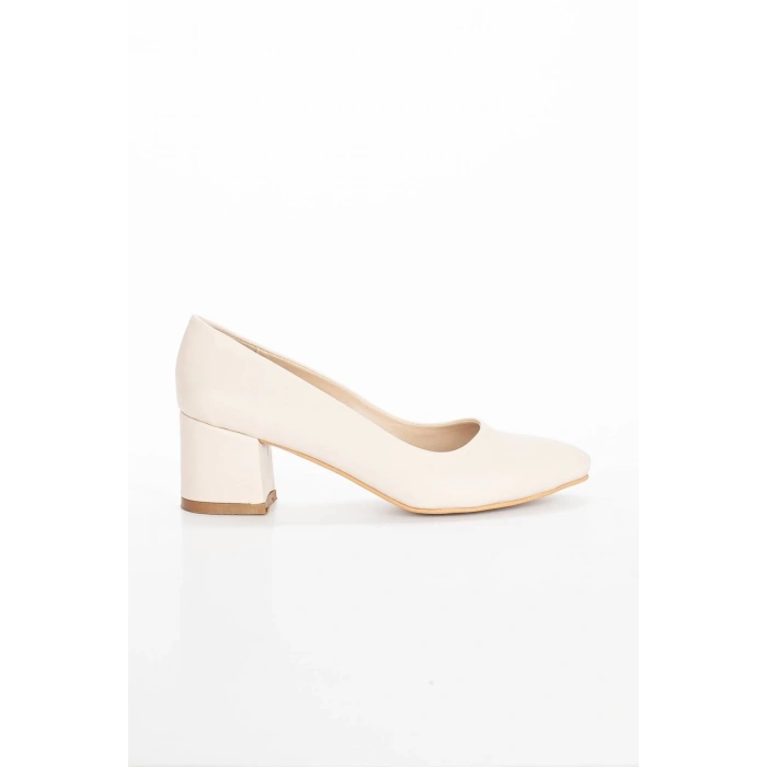 Kadın 5 cm Kalın Topuklu Stiletto Bej
