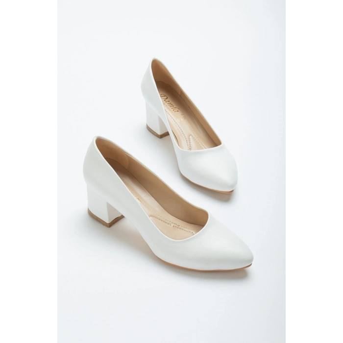 Kadın 5 cm Kalın Topuklu Stiletto Beyaz