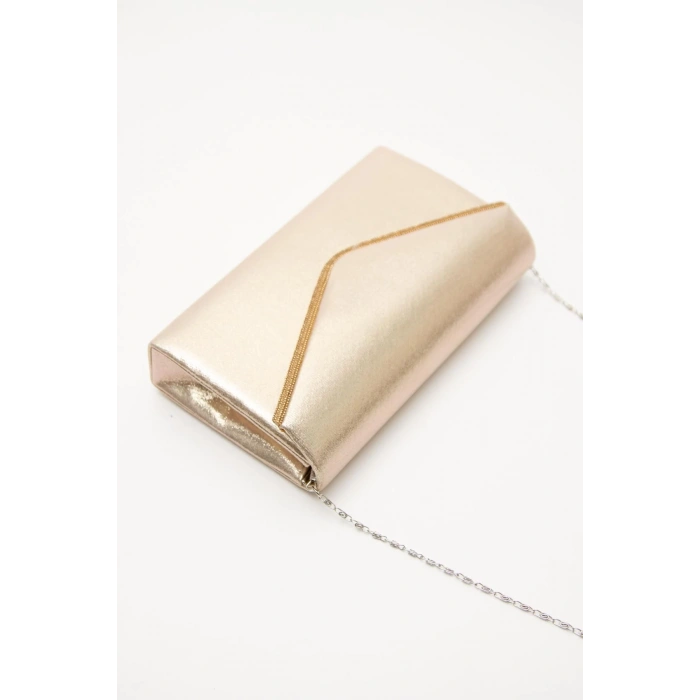 Kadın Platform Taşlı Abiye Ayakkabı Ve Çanta Takımı Altın