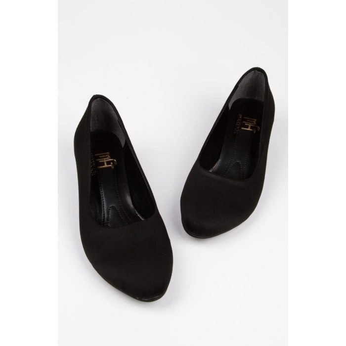 Kadın Siyah Süet Kısa Topuklu Stiletto Ayakkabı Çanta Takımı