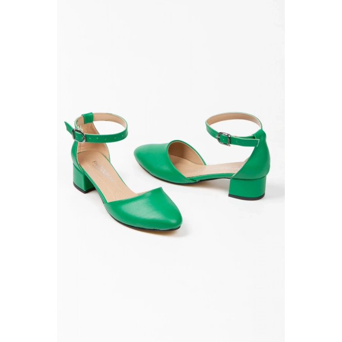 Kadın Yeşil Kısa Topuklu Karnıyarık Ayakkabı