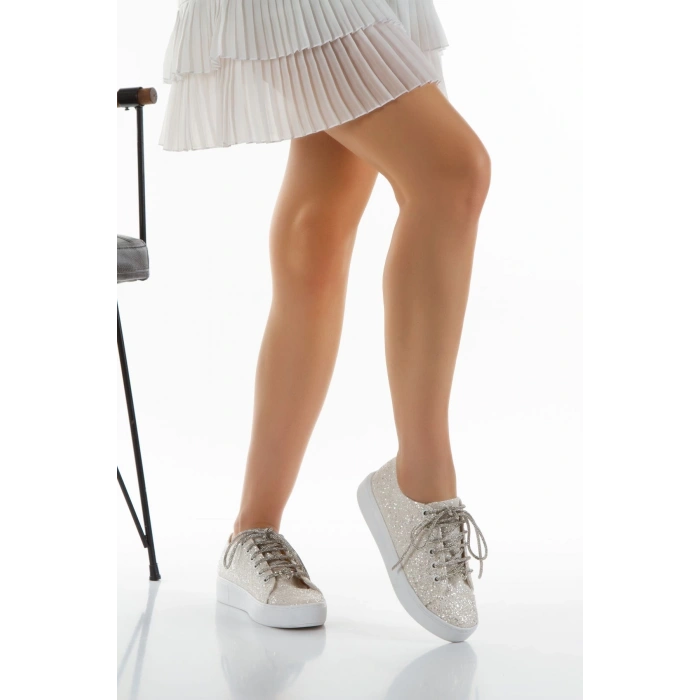 Yüksek Tabanlı Dantel Fileli Spor Gelinlik Rahat Ayakkabı