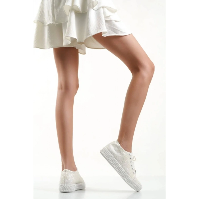 Kadın Inci Taş Işlemeli Isme Özel Spor Tarz Gelinlik Ayakkabı