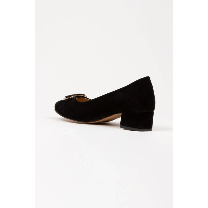 Kadın Siyah Süet Deri Kısa Topuklu Stiletto Tokalı