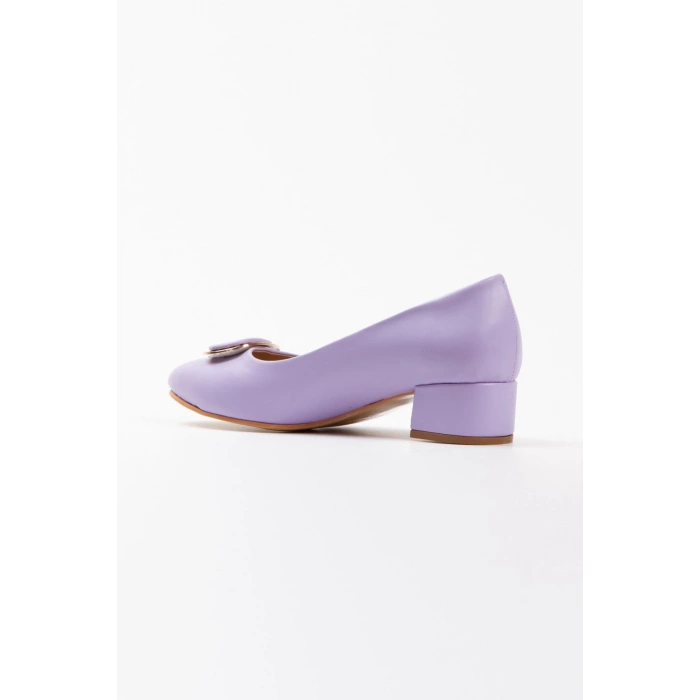 Kadın Mor Suni Deri Kısa Topuklu Stiletto Tokalı