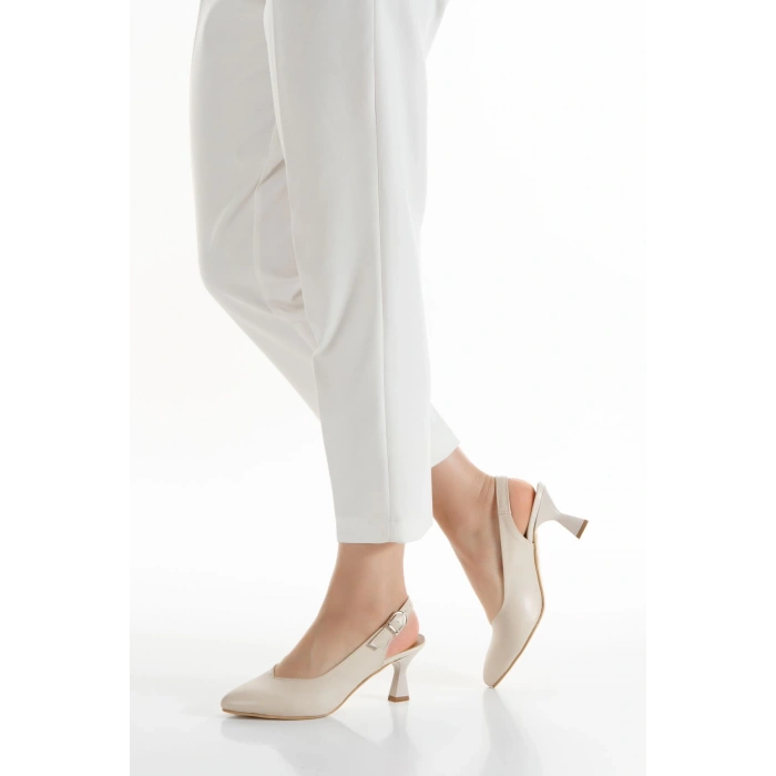 Kadın Bej Arkası Açık Ince Topuklu Günlük Ayakkabı