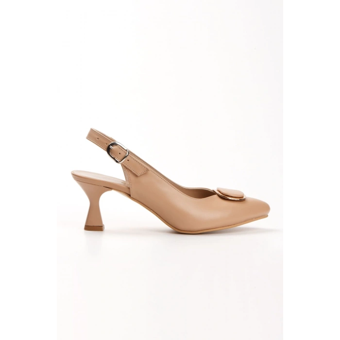 Kadın Nude Tokalı Arkası Açık Ince Topuklu Günlük Ayakkabı
