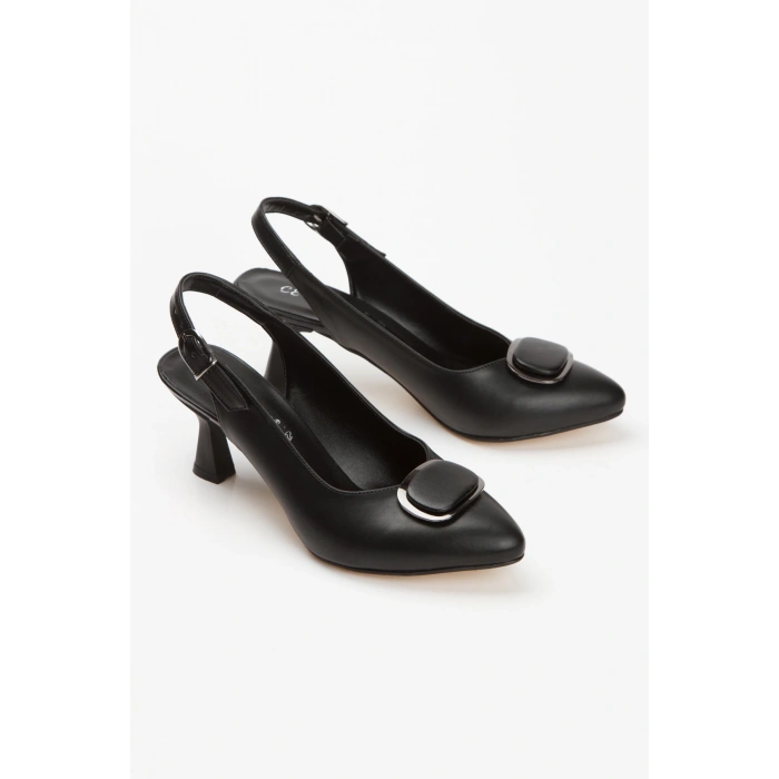 Kadın Siyah Tokalı Arkası Açık Ince Topuklu Günlük Ayakkabı