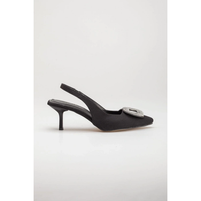 Kadın Siyah Saten Tokalı Ince Topuklu Ayakkabı