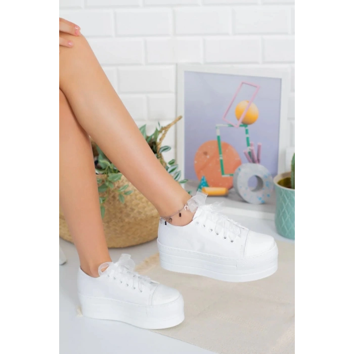 Kadın 6 cm Kalın Tabanlı Keten Gelinlik Ayakkabısı