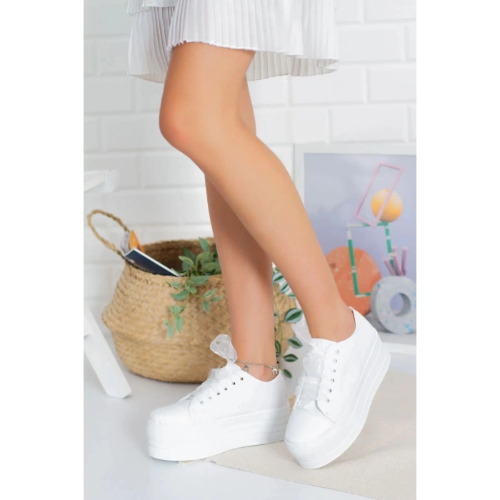 Kadın 6 cm Kalın Tabanlı Keten Gelinlik Ayakkabısı