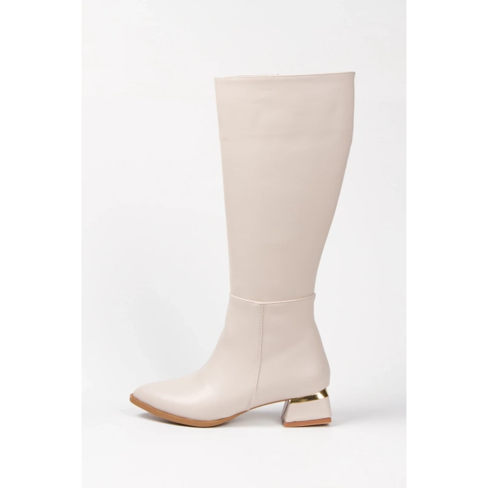 Kadın Bej Tarz Topuklu Sivri Burunlu Çizme