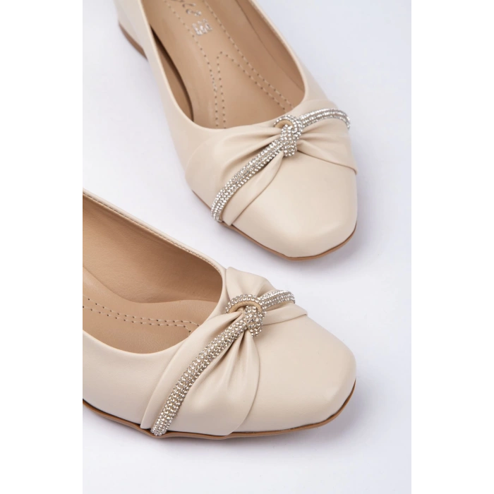 5 cm Topuklu Taşlı Ortopedik Taban Stiletto Bej