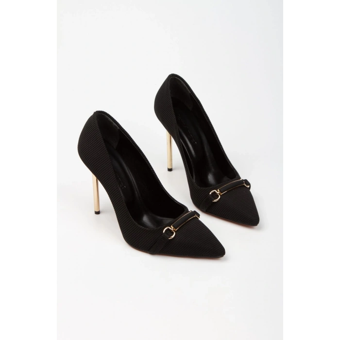 Kadın Özel Üretim Tokalı İnce Yüksek Topuk Stiletto Siyah