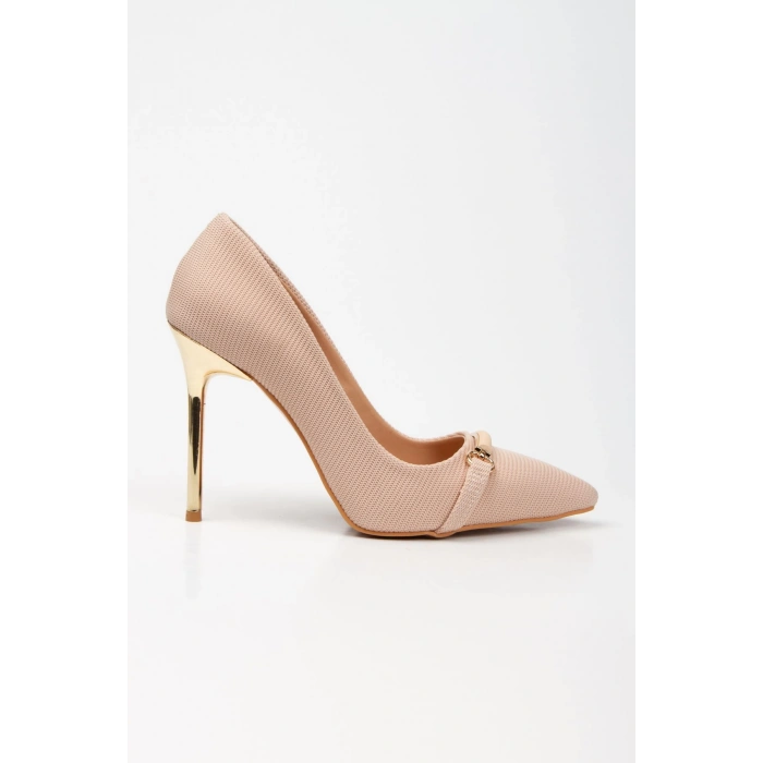 Kadın Özel Üretim Tokalı İnce Yüksek Topuk Stiletto Bej
