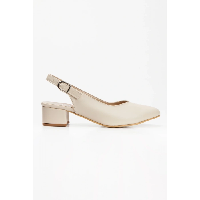 Günlük 3 cm Kısa Kalın Topuklu Ayakkabı Bej