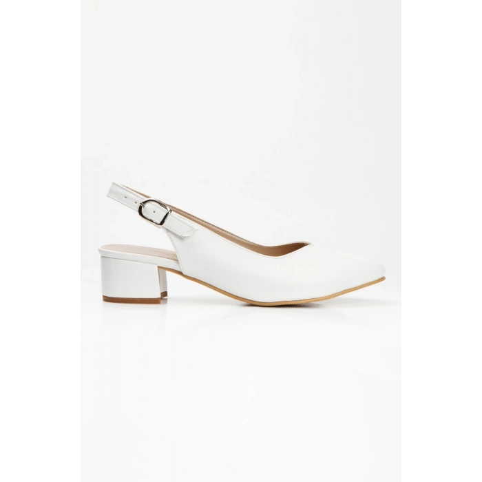 Günlük 3 cm Kısa Kalın Topuklu Ayakkabı Beyaz