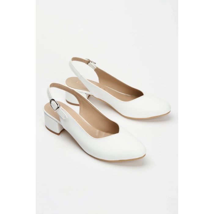 Günlük 3 cm Kısa Kalın Topuklu Ayakkabı Beyaz