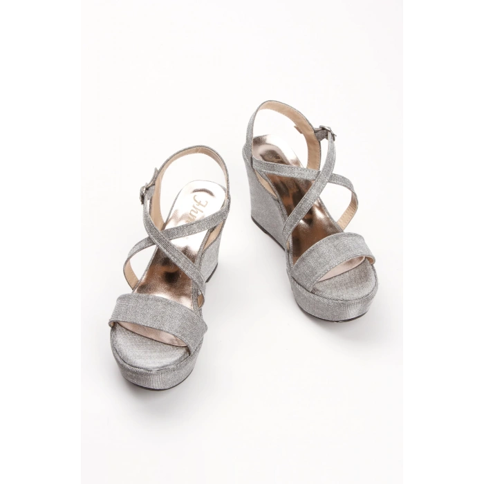 Kadın Platin Özel Üretim Dolgu Topuklu Sandalet