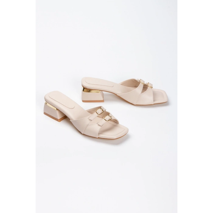 Kadın Tarz Topuklu Terlik Bej