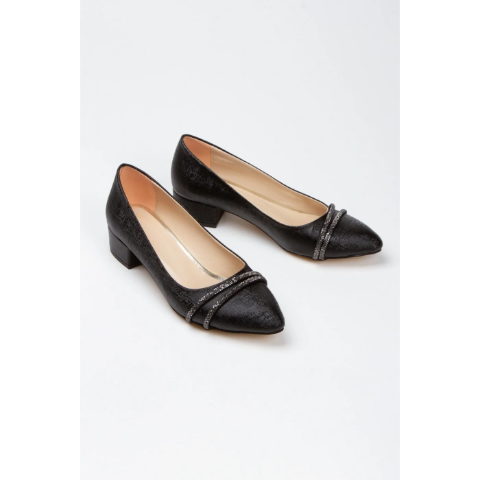 Kadın Siyah Parıltı Taşlı Babet