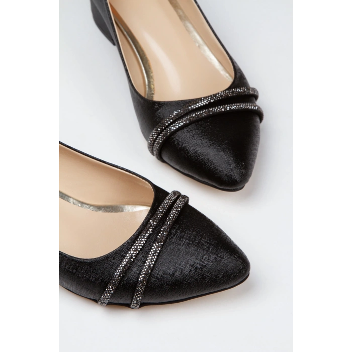 Kadın Siyah Parıltı Taşlı Babet