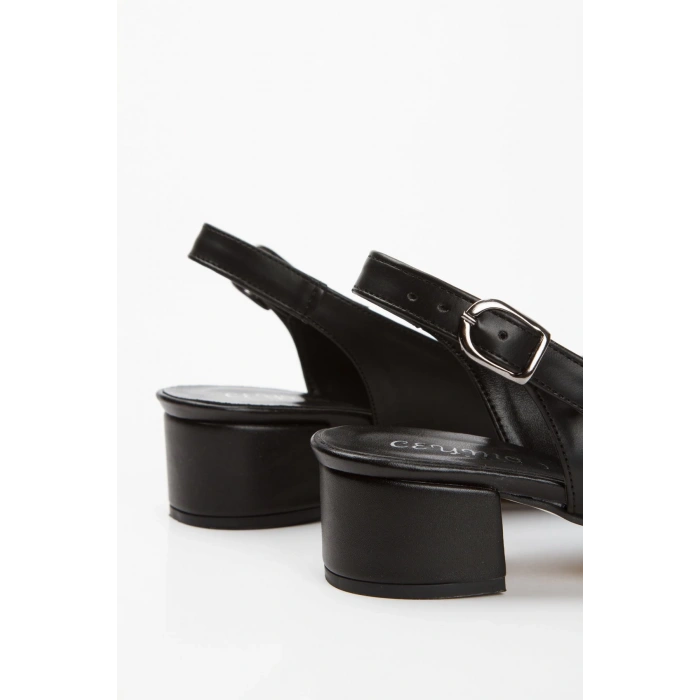 Günlük 3 cm Kısa Kalın Topuklu Ayakkabı Siyah