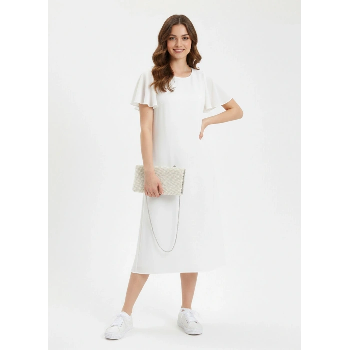 Kadın Inci Taş Işlemeli Alçak Tabanlı Spor Gelinlik Ayakkabı ve Çanta Takımı