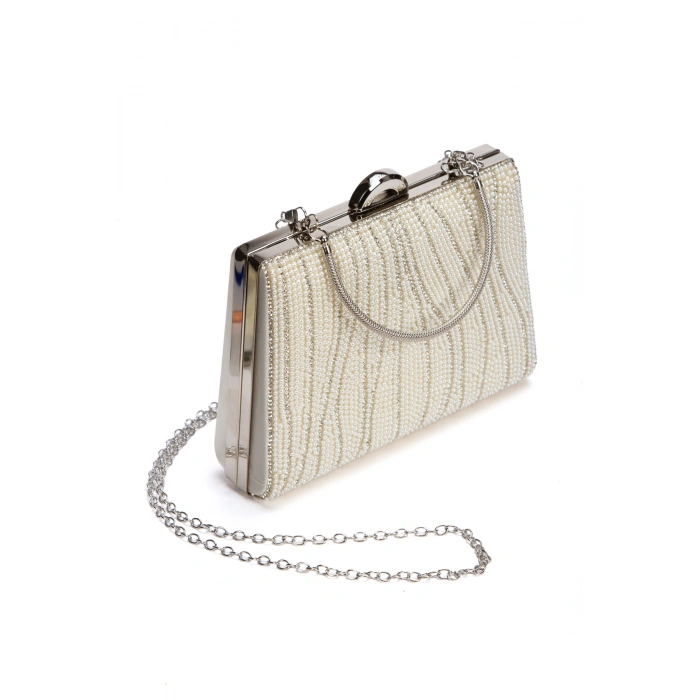 Kadın Inci Taş Işlemeli Alçak Tabanlı Spor Gelinlik Ayakkabı ve Çanta Takımı