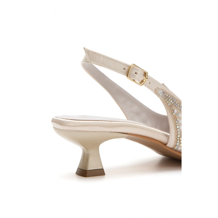 Kadın Kısa Topuklu İncili Gelinlik Abiye Ayakkabı Ten