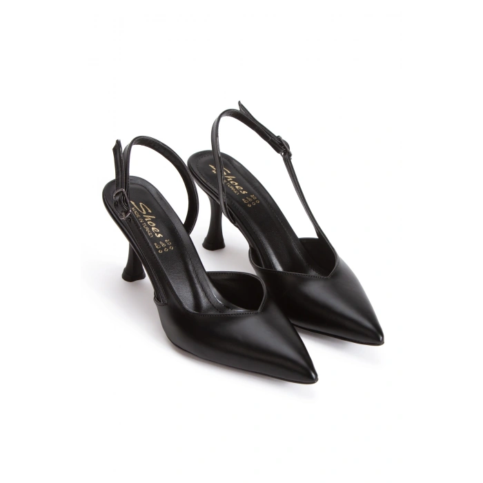 Kadın Sivri Burunlu Arkası Açık İnce Topuklu Stiletto Siyah