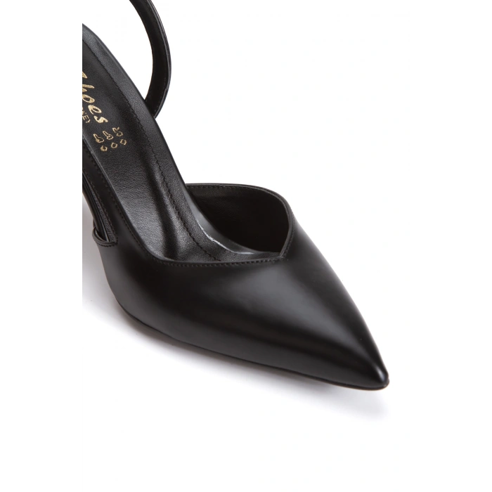 Kadın Sivri Burunlu Arkası Açık İnce Topuklu Stiletto Siyah