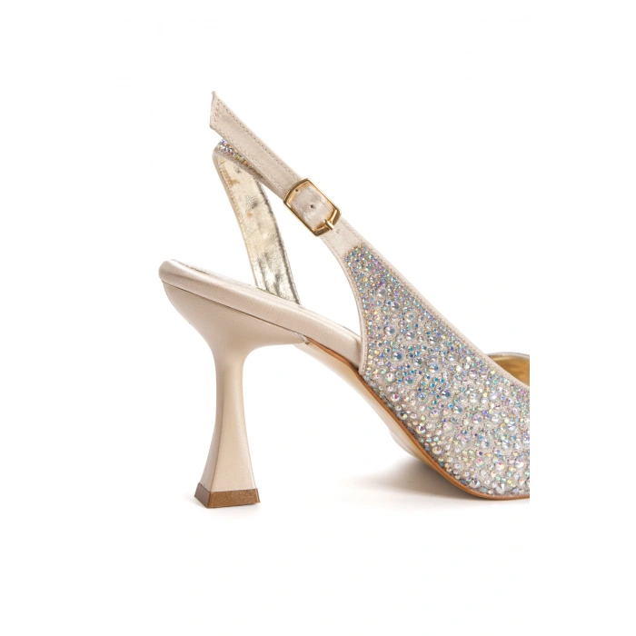 Kadın İncili Abiye Gelinlik Ayakkabı ve Çanta Takımı Altın