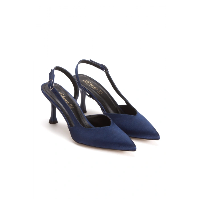 Kadın Sivri Burunlu Arkası Açık İnce Topuklu Stiletto Lacivert