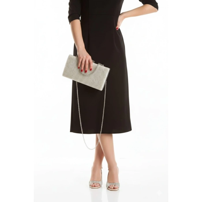 Kadın İncili Abiye Gelinlik Ayakkabı ve Çanta Takımı Altın