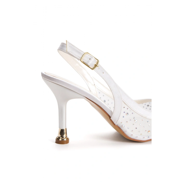 Kadın Sedef Taşlı Şeffaf Fileli Abiye Ayakkabı ve Çanta Takımı