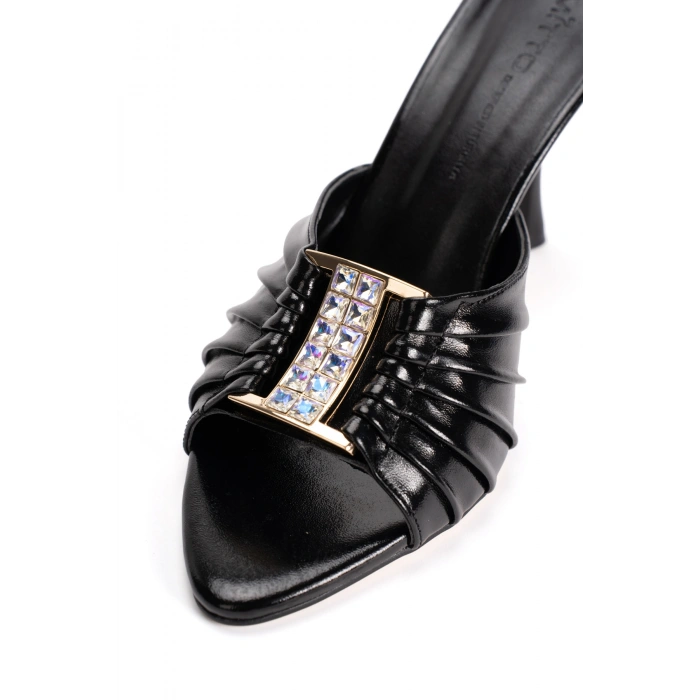 Kadın Siyah Taş Tokalı Topuklu Abiye Terlik