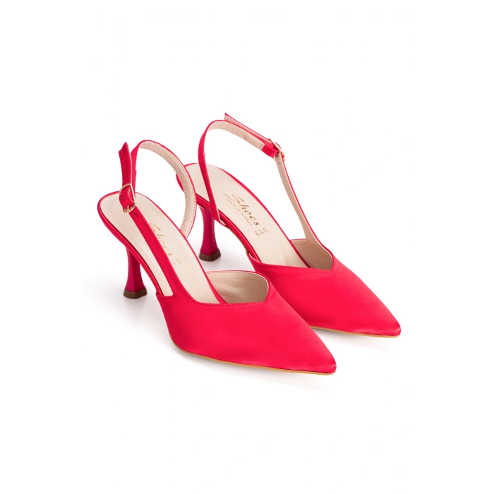 Kadın Sivri Burunlu Arkası Açık İnce Topuklu Stiletto Kırmızı