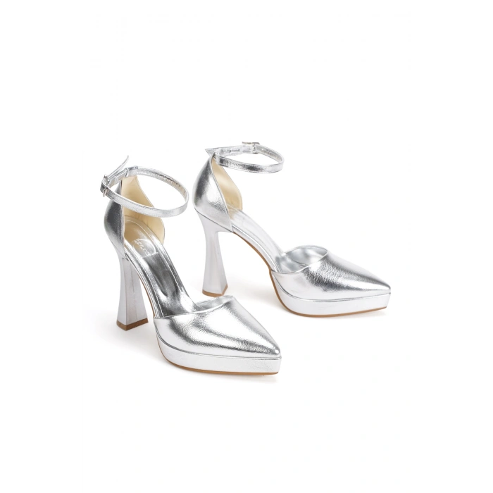 Kadın Gümüş Sivri Burunlu Platform Topuklu Abiye Ayakkabı